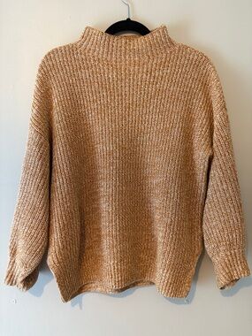 cupcakes & cashmere Camel Ribbed Mock Neck Marled Sweater